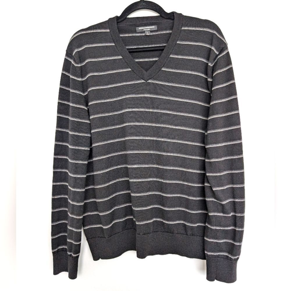 Express Design Studio 100% Merino Wool Y2K Striped V Neck Sweater Sz L